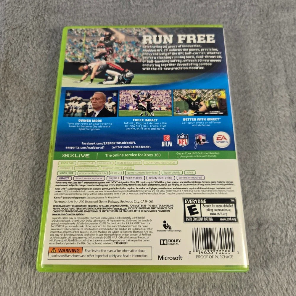 Madden NFL 25 Xbox 360 EA Sports Football Game 2013 Kinect Compatible Works